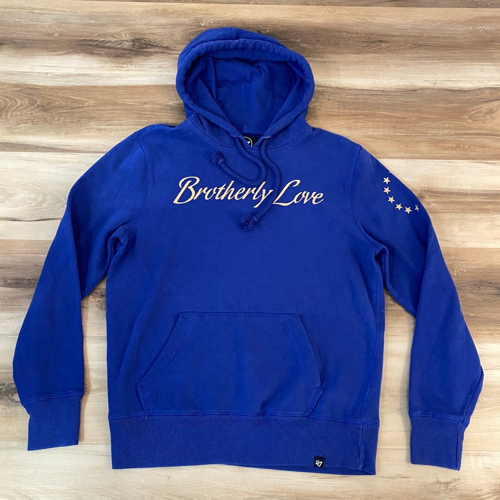Philadelphia 76ers Hoodie Mens Small 47 Brand Brotherly Love Blue Sweatshirt